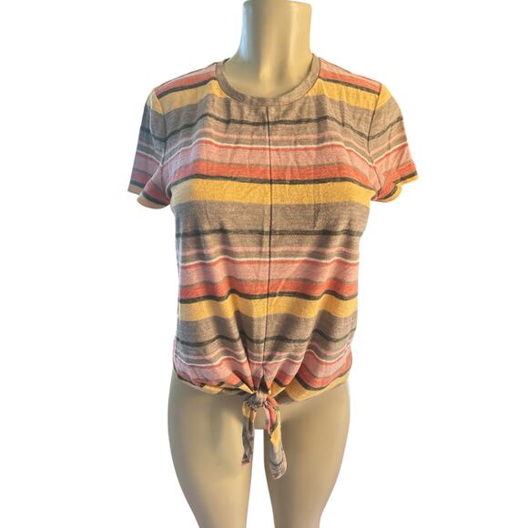 S Madewell J8588 Texture & Thread Modern Tie Front Kieran Stripe Tee Shirt Top - Picture 2 of 6